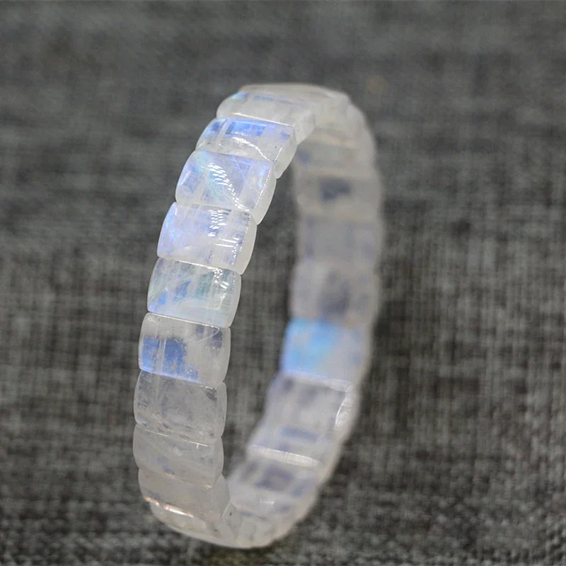 Heshi Natuurlijke Kristal Edelsteen Blauw Ijs Zaad Maansteen Elastische Elastische Hand Rij Band Handgemaakte Armband Voor Dames Mannen