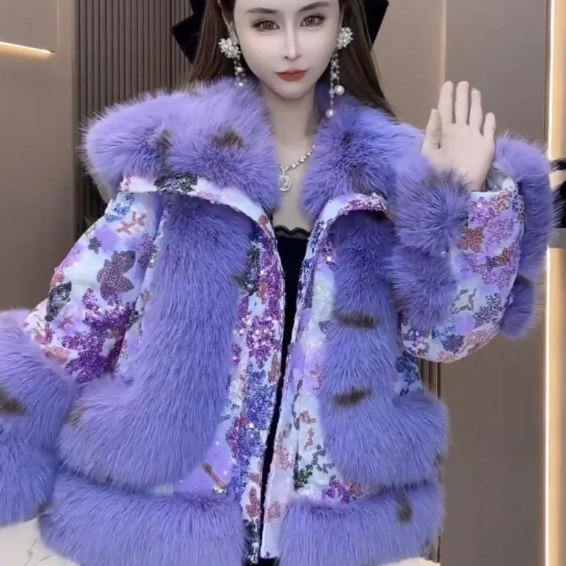 خريف شتاء موضة جديدة الصناعة الثقيلة الفراء الترتر تقليد الجلود الربط سميكة الفراء الإناث مزاجه الشباب سترة #5