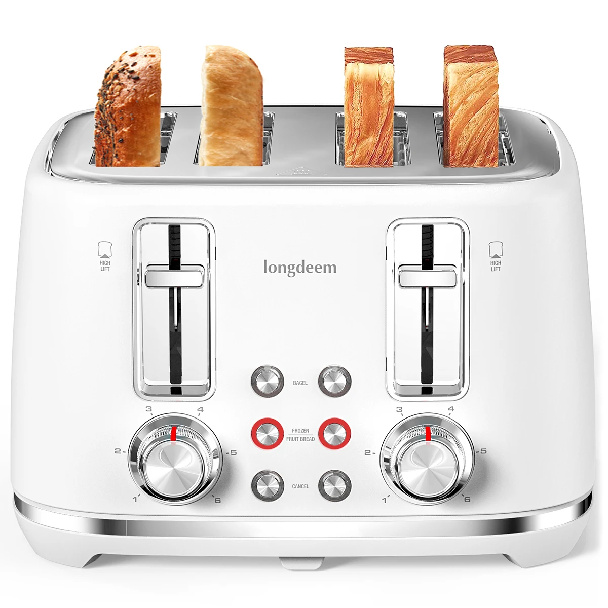 4 Slice Toaster with Extra Wide Slots & Removable Crumb Tray, Retro Stainless Steel Toasters, High Lift, Auto Shut Off, White