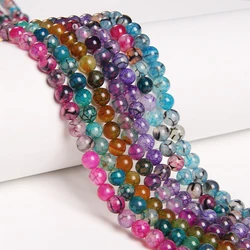 Smooth Natural Stone Fire Dragon Veins Agates Cracked Bead Loose Round Beads For Jewelry Making DIY Charm Bracelet Accessories