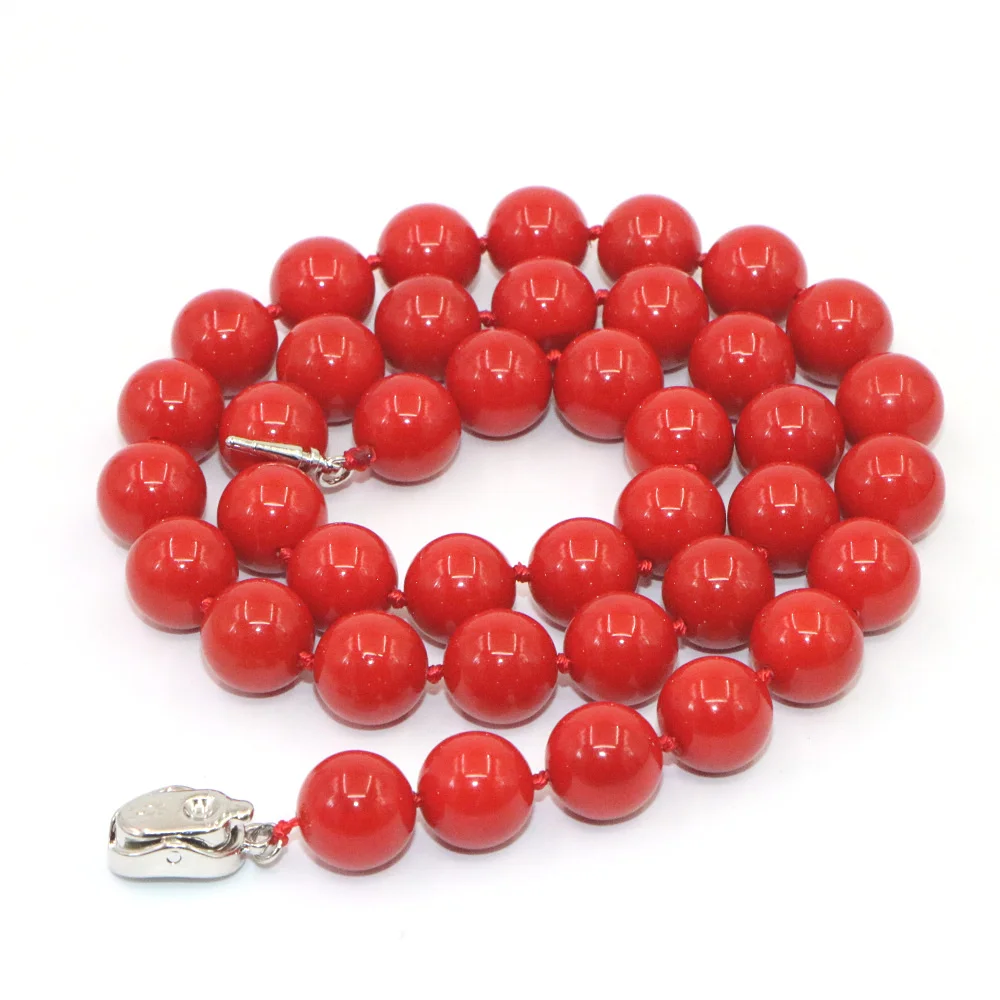 Natural Marine Shell Imitation Pearl Red Coral Necklace Women in Choker Necklaces Men\'s Unisex Jewelry 10mm Bead in 4 Colors