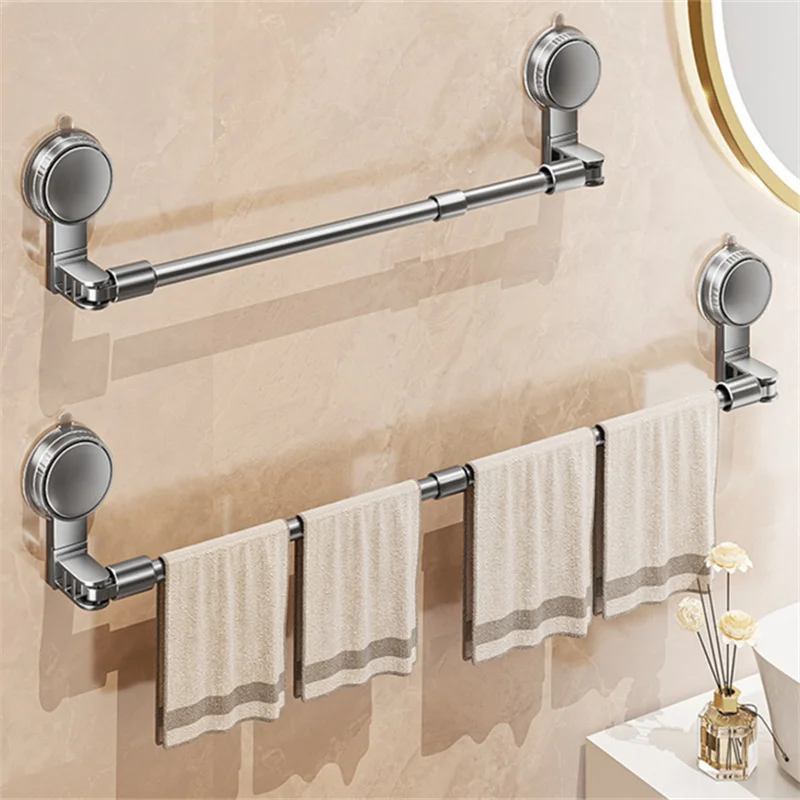 Suction Cup Towel Bar Toilet Towel Rack Retractable Non-Perforated Single Rod Towel Rack Bathroom Accessories