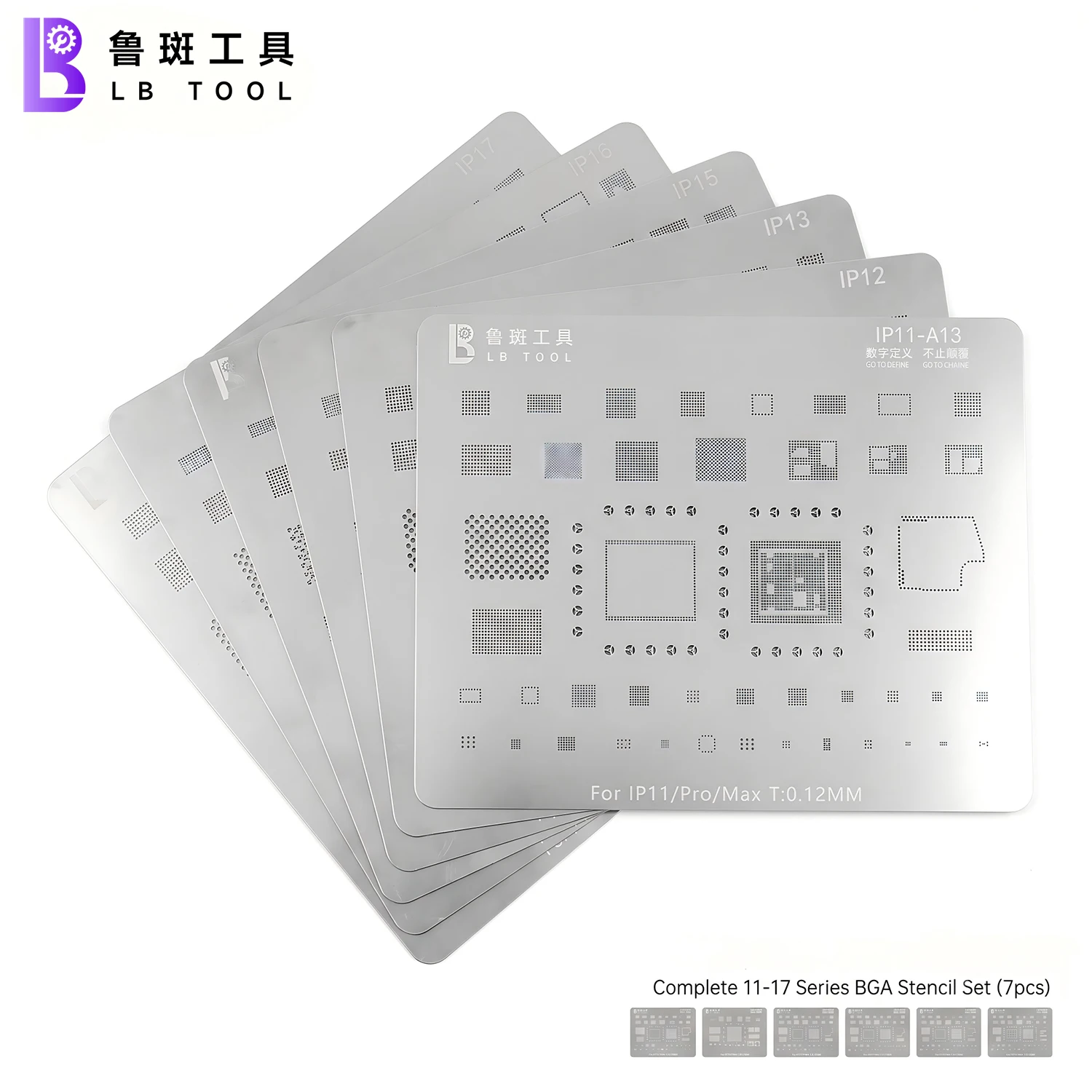 LB Tool Pochoir de Reballing BGA en Acier Anti-Ondulation pour Kit de Réparation CPU iPhone 11 12 13 14 15 16 17 Pro Max
