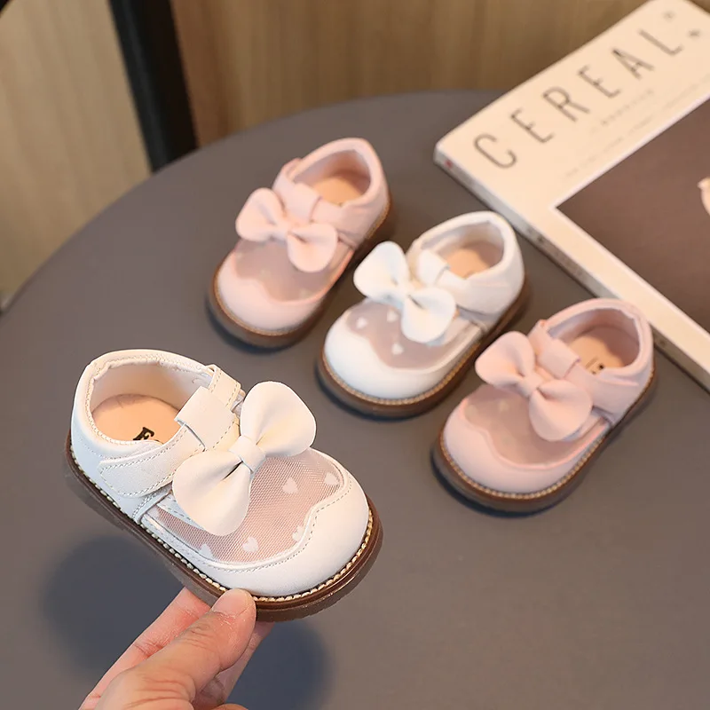 

Baby Girls Leather Shoe Spring Summer Sweet Soft Bottom Bowknot Princess Kids Shoe Casual Mesh Baby First Walker Shoe Girl Shoes