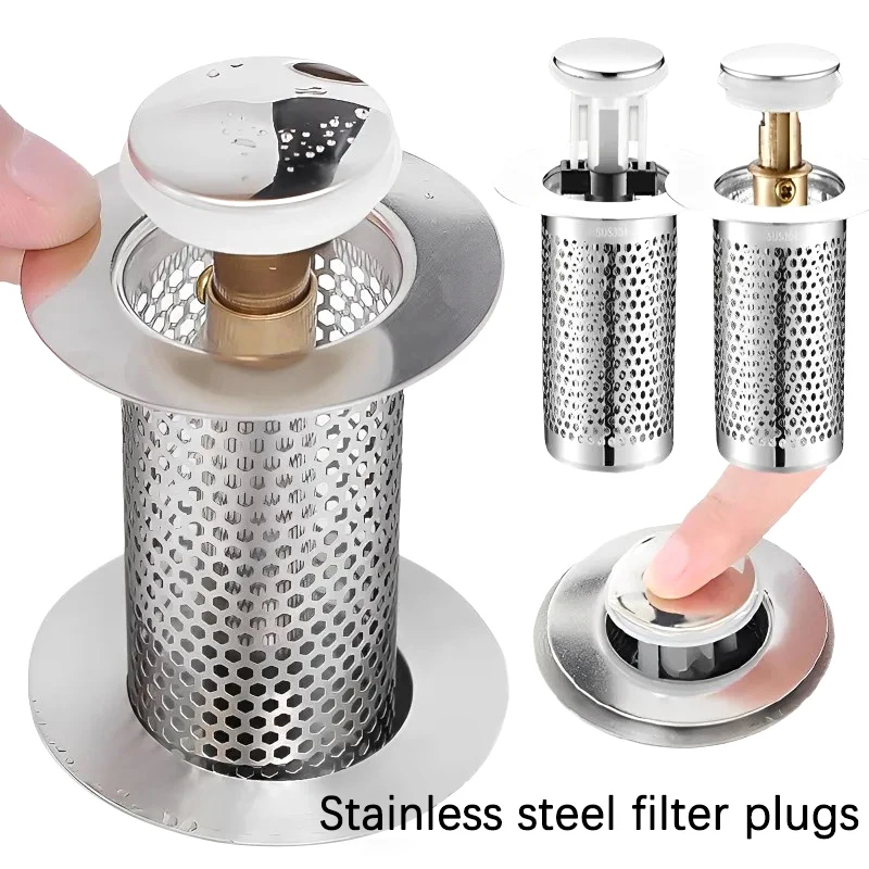 Stainless Steel Floor Drain Filter Washbasin Plug Anti Odor Pop-Up Bounce Core Basin Stopper Hair Catcher Shower Sink Strainer