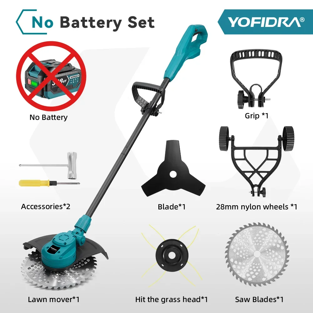 YOFIDRA 10Inch 6000W Borstelloze Elektrische Grasmaaier 58000RPM Tuin Opvouwbare Grastrimmer Tuingereedschap Voor Makita 18V batterij Pin