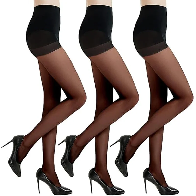 

3 Pairs Women's 20D Pantyhose with Control Top and Reinforced Toes
