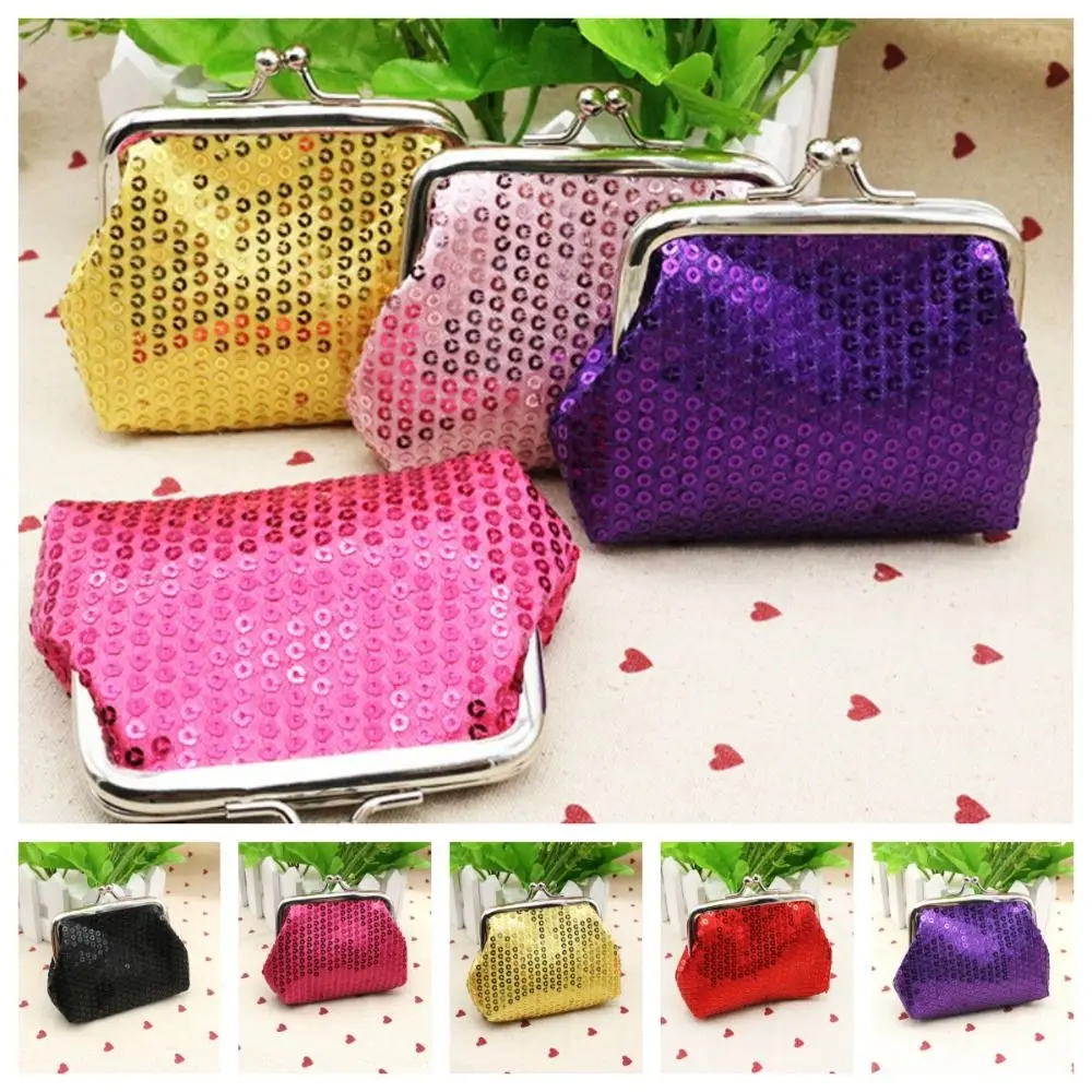 

Portable Card Holder Sequin Coin Purse Money Bag Kiss Clasp Lock Small Purse Bag Shiny Keyring Clutch Lipstick Bag Male