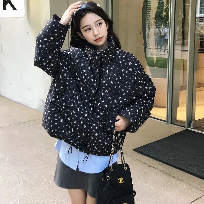 Winter New Parkas Women Korean Fashion Casual All Match Sweet Loose Small Floral Down Coat Female Thick Warm Student Outerwear