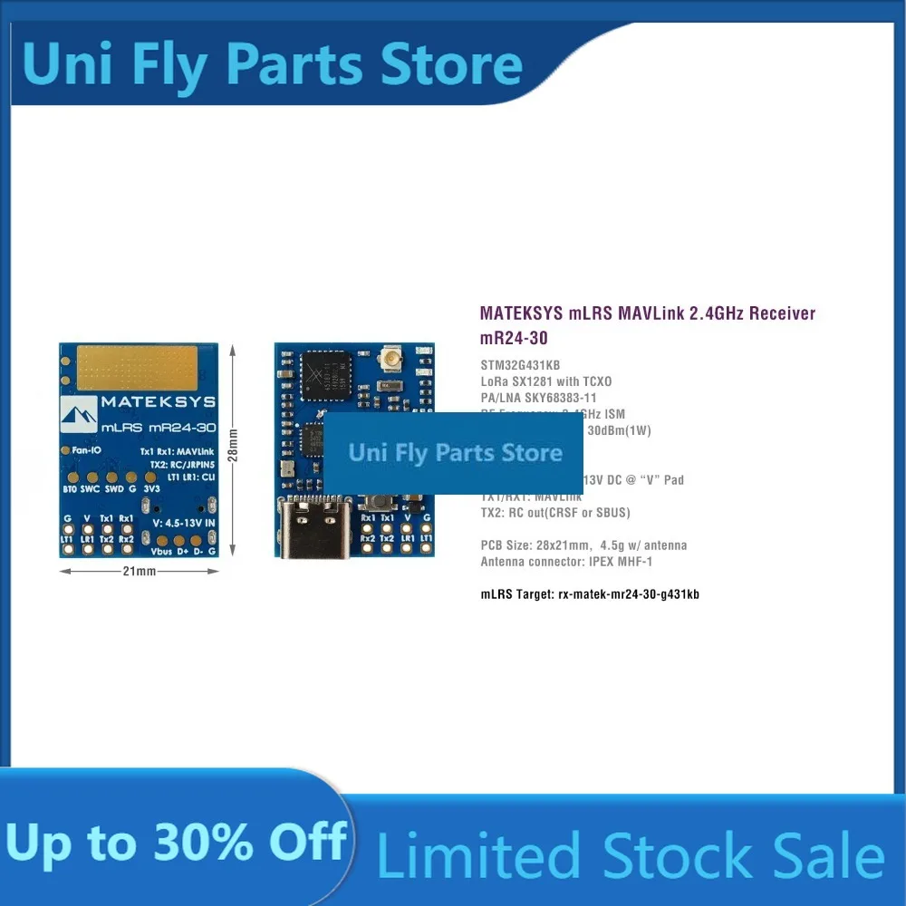 MATEK Mateksys MLRS MAVLink 2.4GHz Receiver, MR24-30UniFly