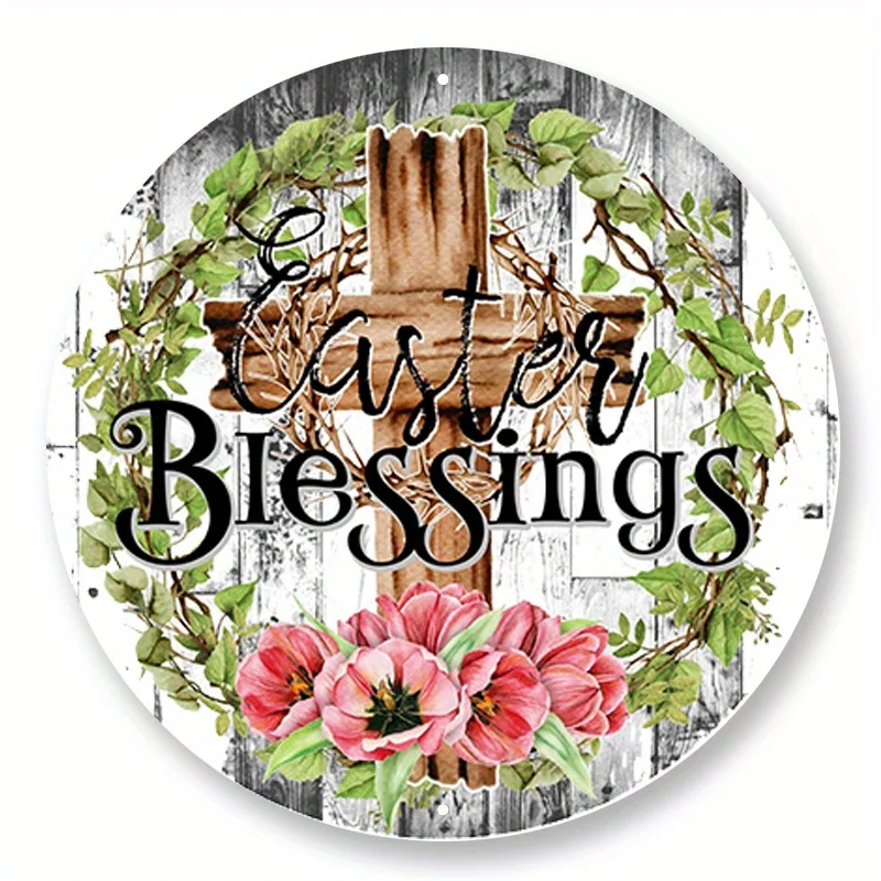 1pc 8x8inch Aluminum Metal Sign Easter Blessings Wreath Sign, Wreath Attachment, Door Decor, Metal Sign, Easter Wreath Sign