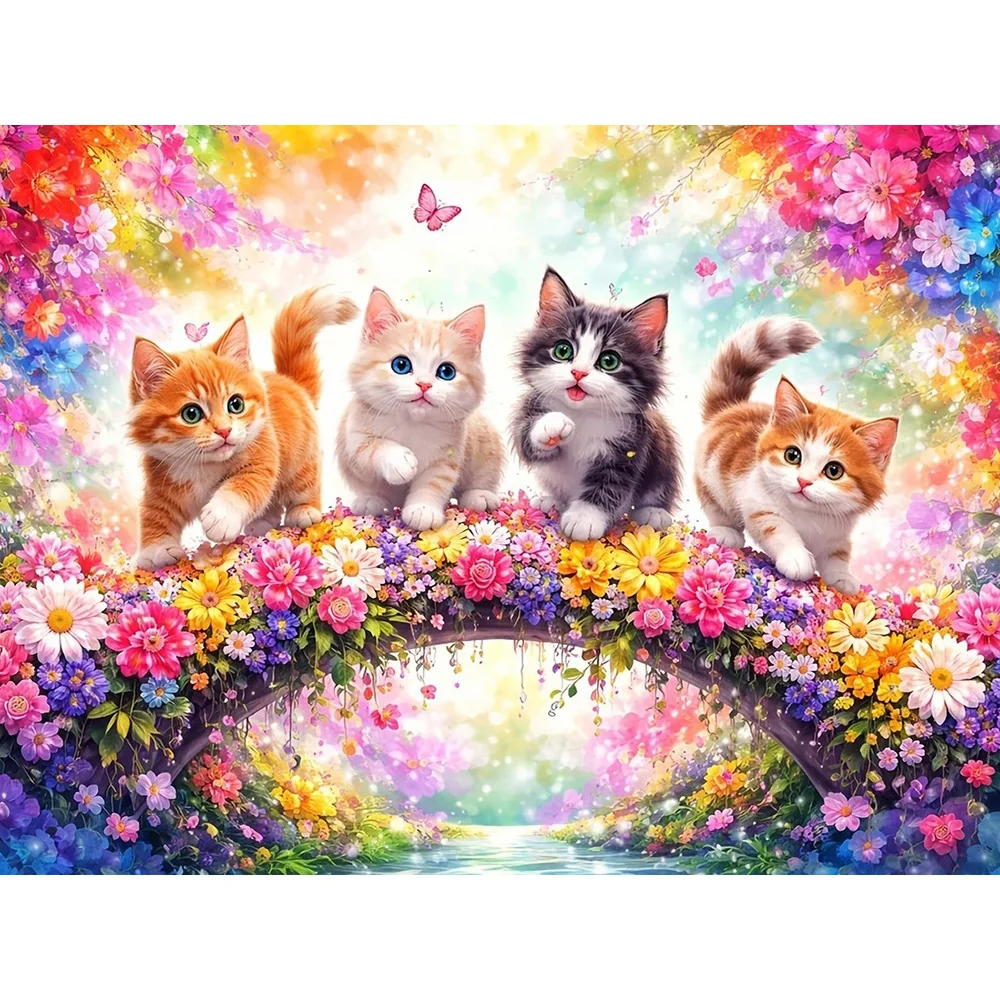 EverShine DIY 5D-Diamantgemälde, Kätzchen, voller Drill-Stickerei, Katze, Blume, Mosaik, Tierbild aus Strass, handgefertigtes Geschenk