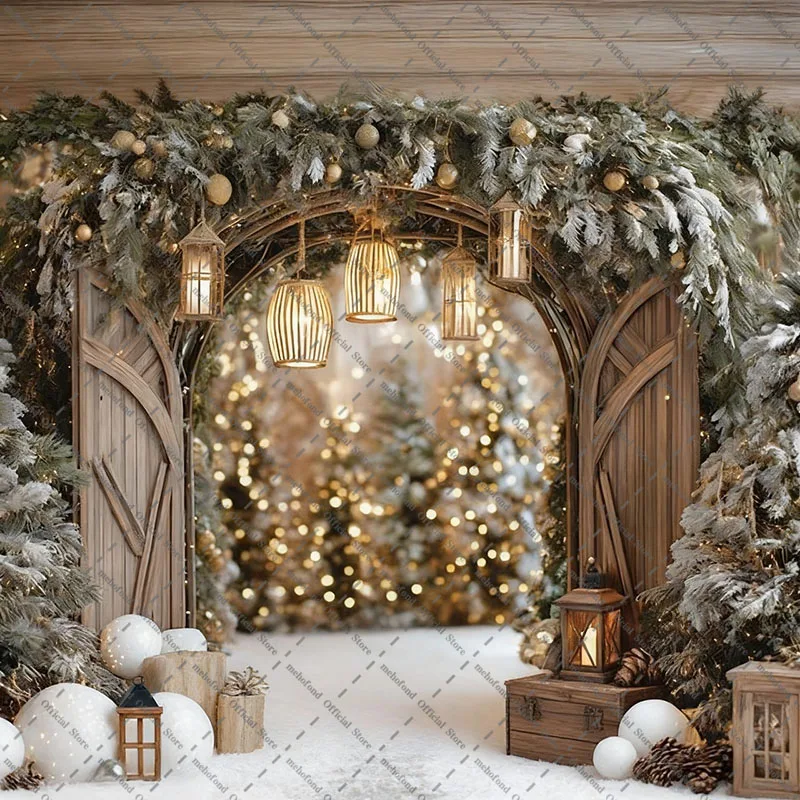 Mehofond Fotografie Achtergrond Kerst Vintage Houten Deur Boom Boerderij Kerst Kinderen Familieportret Decor Achtergrond Fotostudio
