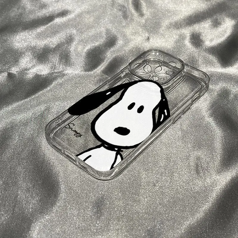 حافظة لهاتف آيفون كارتون Kawaii Daydreaming Snoopy لهاتف آيفون 16 15 14 13 12 11 Pro Max XR XS MAX 7 8 PLUS MINI INS غطاء شفاف