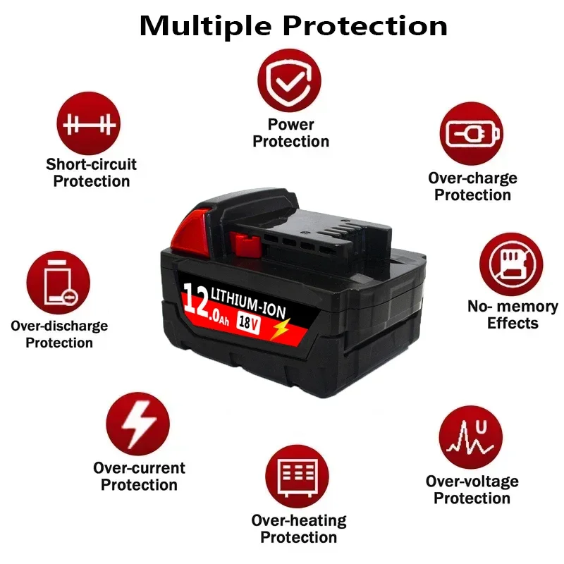 For Milwaukee 48-11-1852 M18 XC 12.0Ah Extended Capacity Battery for Milwaukee 48-11-1850 48-11-1840 Cordless Power Tools