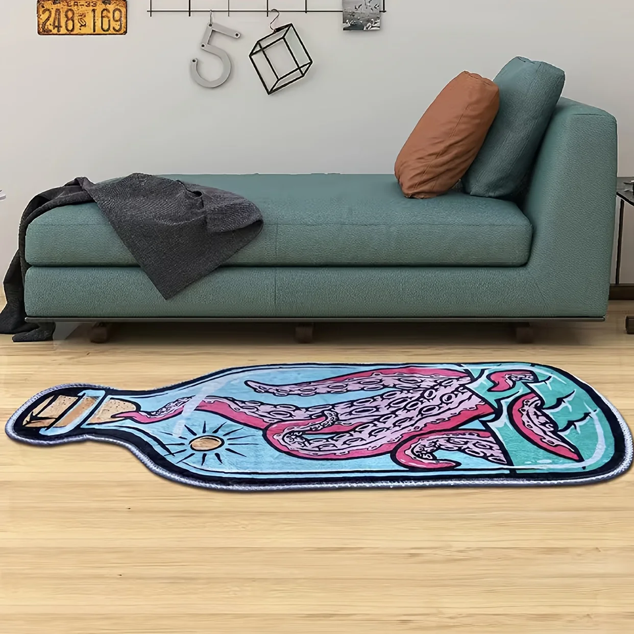 Stylish Octopus Rug - Artistic Bottle-Shaped Design, Fade-resistant & Washable Floor Mat,Soft for Bedside,Living Room & Bathroom