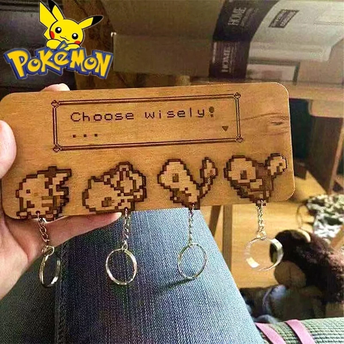 Nuevo Anime Pokemon Pikachu llavero juguetes 4 gancho colgador decoración habitación regalos colgantes hogar llavero de madera pared organizador para el hogar ganchos