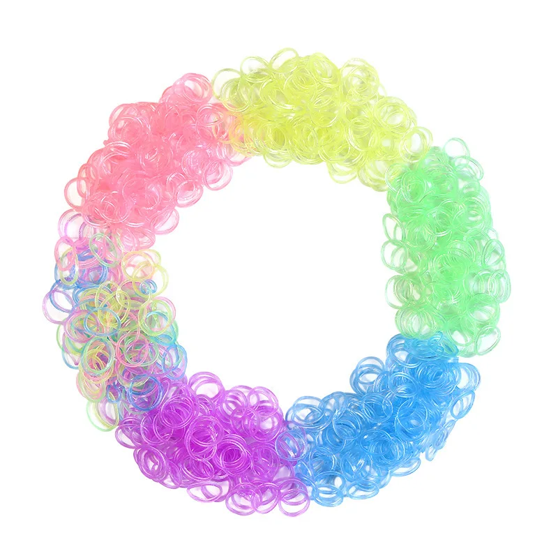 600pcs Rubber Loom Band Set - DIY Bracelet & Hair Ties Craft Kit, Transparent Colored Rubber Band Rainbow Circle Bracelet,