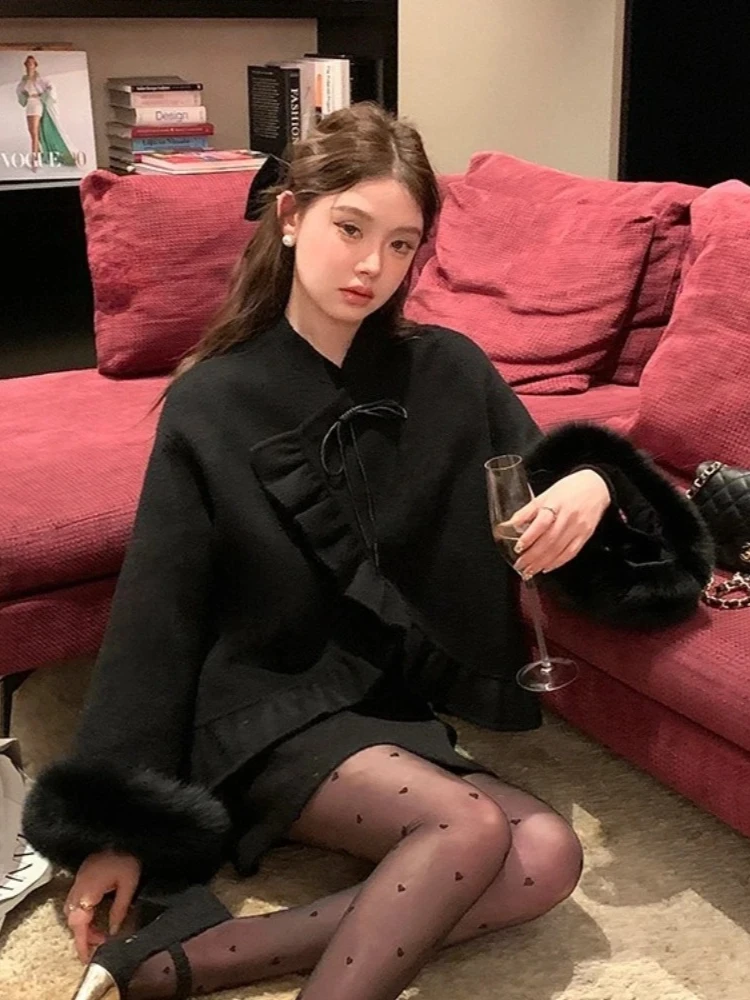 Frauen Kurze Echt Fox Pelz Woolen Blends Jacke Neue Herbst Winter Top Kleidung Dicke Warme Pelz Kaschmir Wolle Mantel Weibliche