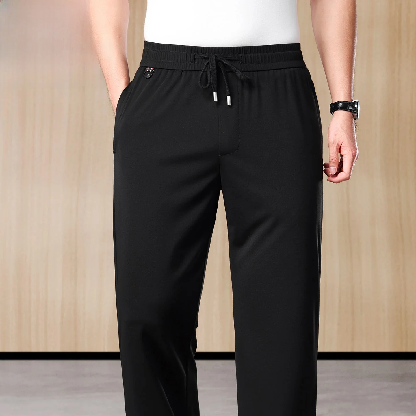

Pierre Cardin Men's Casual Silk Pants Summer Thin Straight Leg Loose Fit Breathable Lightweight Long Trousers Busin Casual
