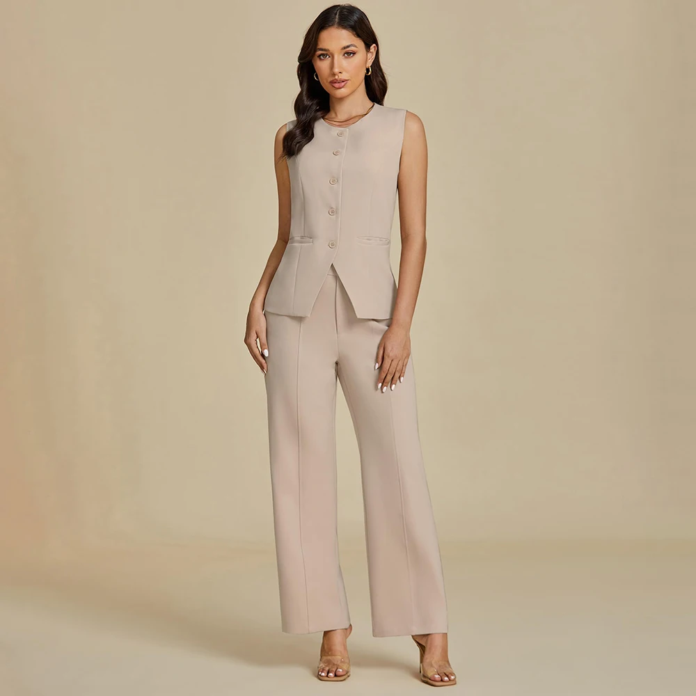 

Vest Pants Suits for Women Dressy 2 Piece Business Casual Outfits Sleeveless Blazer Wide Leg Pants Outfit