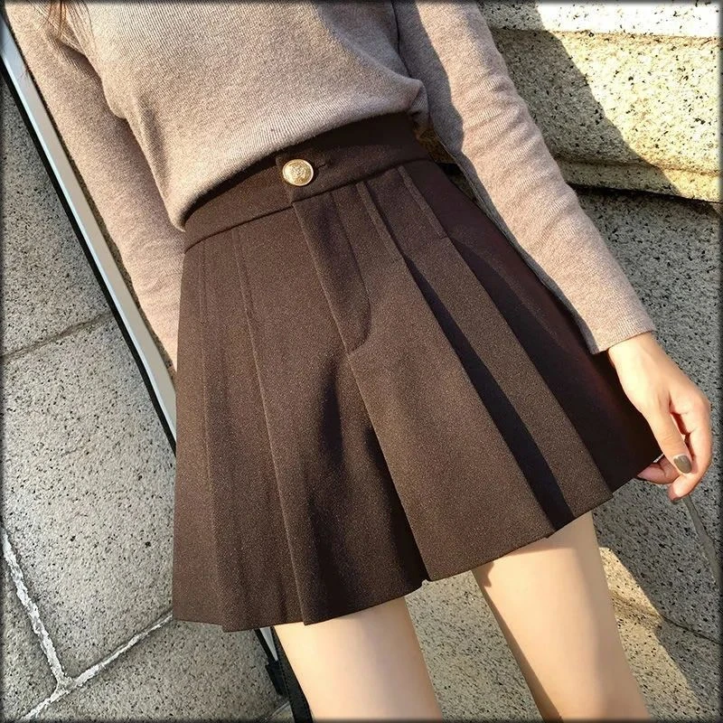 Simplicity Fashion Autumn New Women Zipper Button Pleated Korean Casual High Waist Loose Straight A-line Wide Leg Shorts Skirts