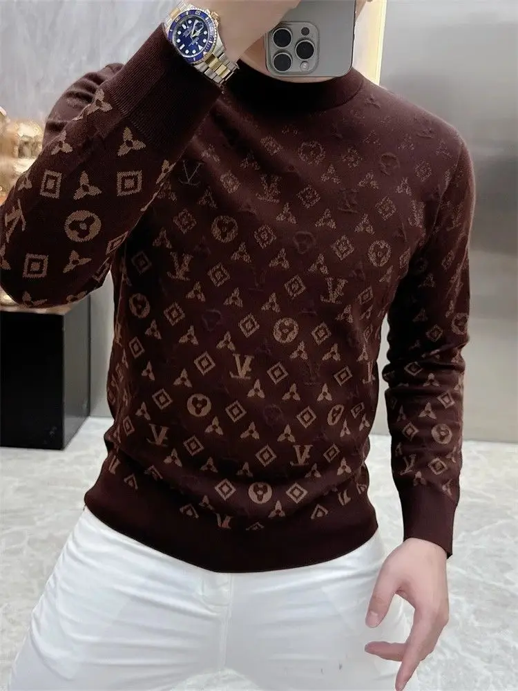 2025 autumn and winter long-sleeved sweater men's trendy brand warm slim-fit bottoming top new versatile men's clothing