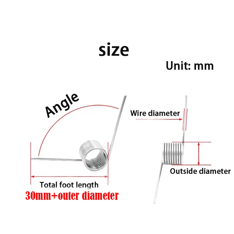 Diameter Kawat 0.5Mm 304 Baja Tahan Karat Kecil Pegas Torsi Jepit Rambut Torsi Pegas Berbentuk V Dapat Disesuaikan 60/90/120/180 Derajat