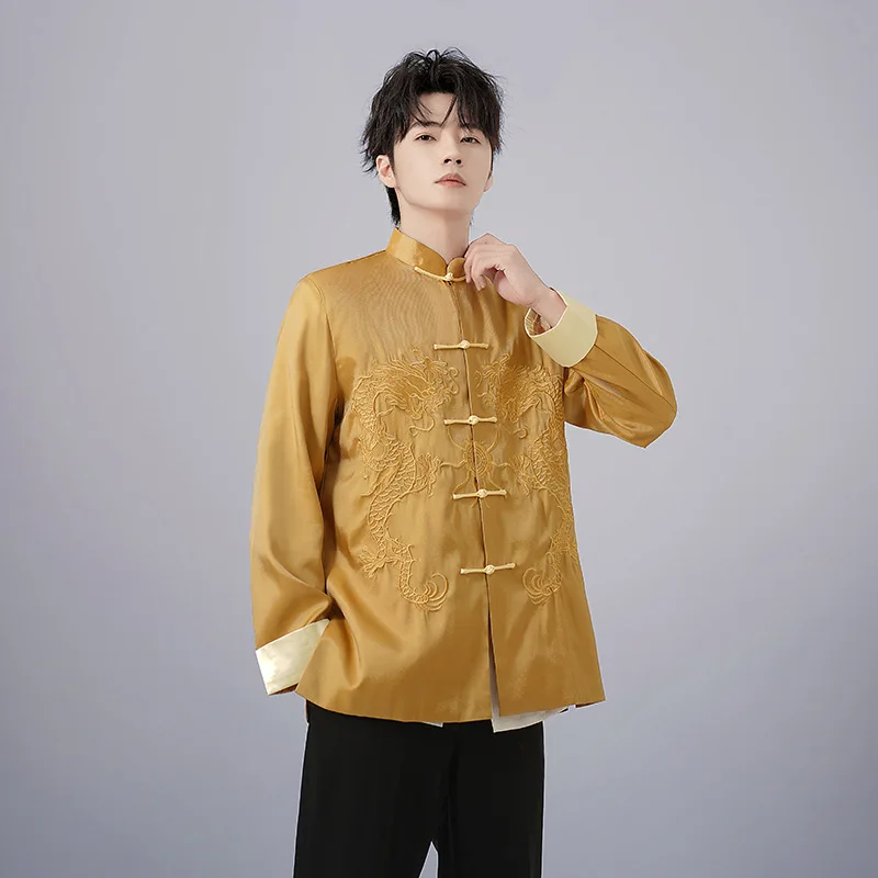 التنين الصيني التطريز قميص الكونغ فو معاطف تانغ دعوى الملابس الصينية التقليدية للرجال السترات Hanfu الرجال الملابس