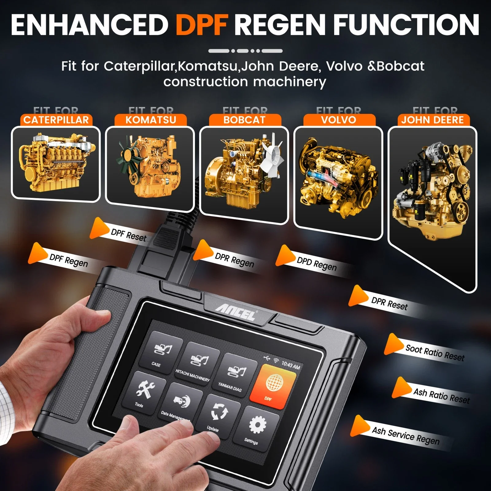 Heavy Duty Truck Scanner DPF Regeneration Construction Machinery Full System Scan Tool ANCEL HD3600 for Caterpillar/Komatsu