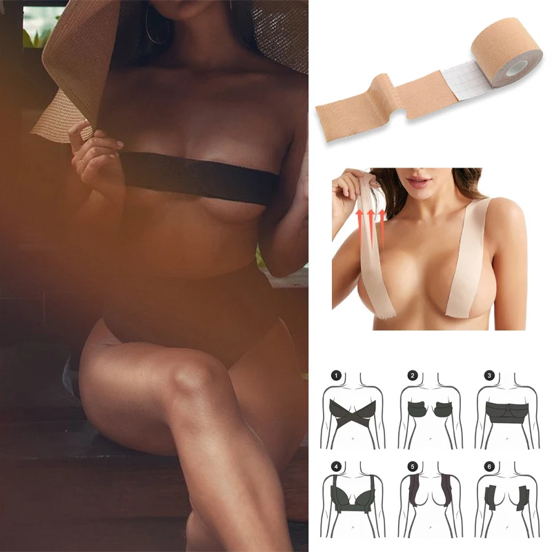 1 ม้วน Boob เทปหัวนมสําหรับผู้หญิง Push Up Bra เซ็กซี่ที่มองไม่เห็น Sticky Strapless กาว Bras Lift Up Intimates 5M ใหม่