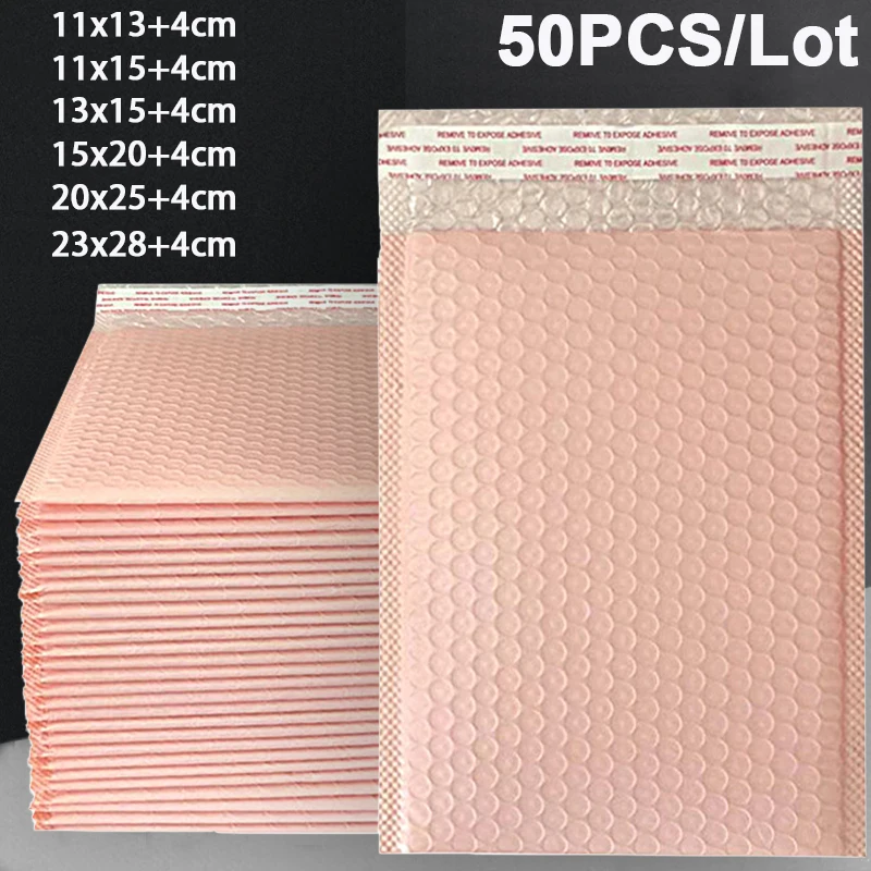 50 stücke rosa Poly Bubble Mailer gepolsterte Umschläge Bubble Lined Wrap Poly mailer Taschen für den Versand Verpackung Maile Self Seal 18x23cm