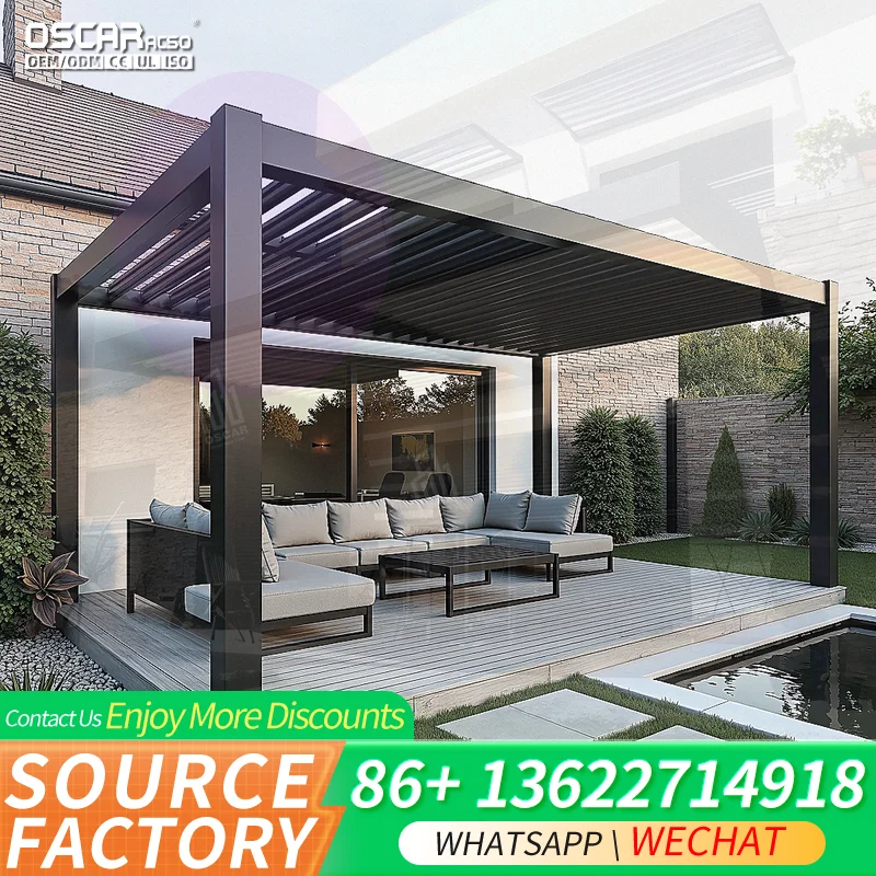Customizable Outdoor Aluminium Shade With Waterproof Cover And Bioclimatica System Motorized For Garden Patio Courtyard pergola