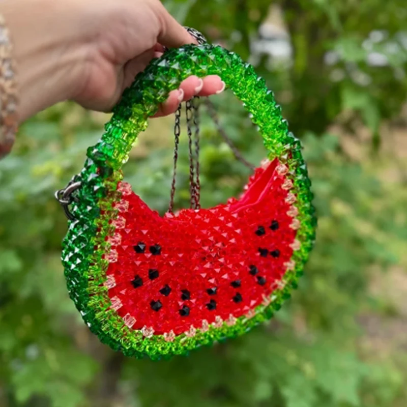 Projekt arbuza tworzenie koralików ręczna torba damska czerwony zielony łączenie moda wszechstronne torby Crossbody z łańcuszkiem można dostosować — zdjęcie 4