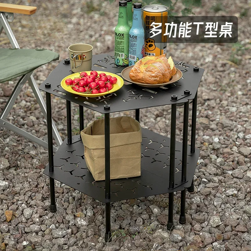 Outdoor camping splicing multi-functional T-table aluminum alloy folding barbecue table