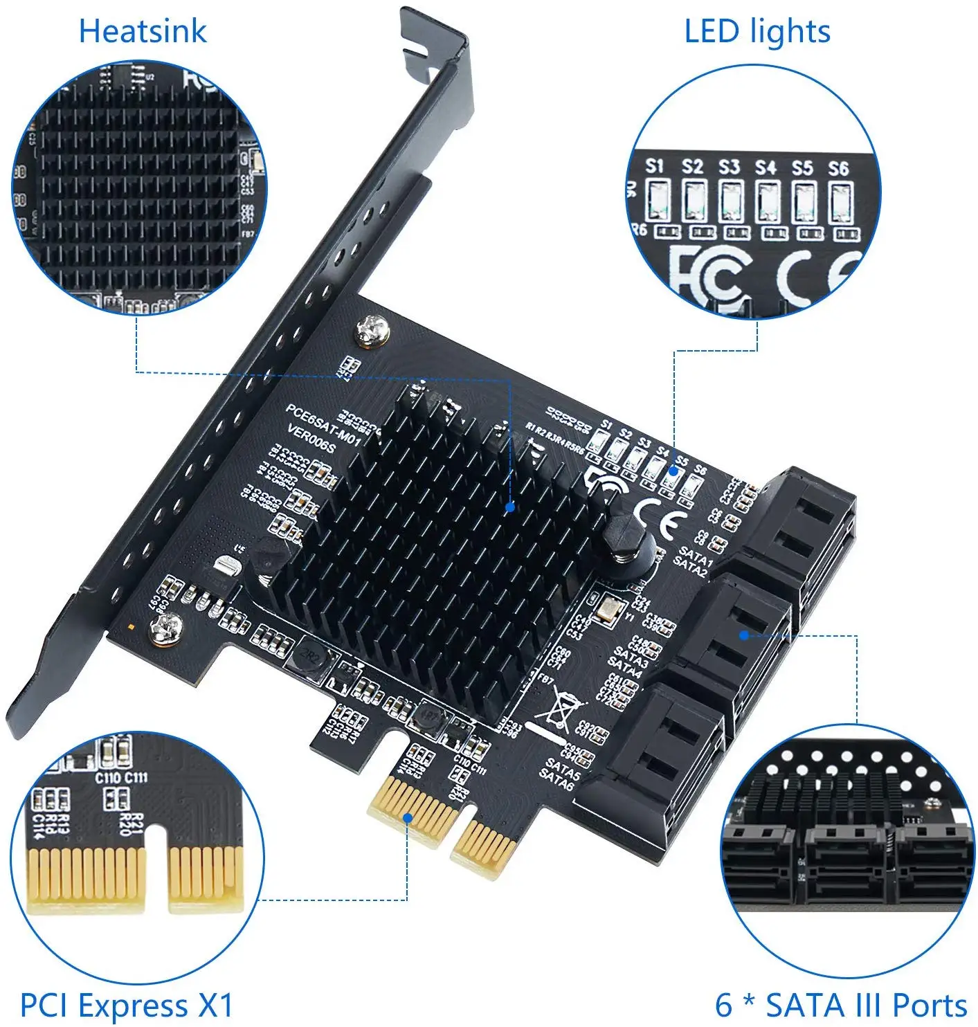 Adaptateur interne PCI-E SATA 1X 4X à 6/8/10 ports, disque dur SATA 3.0, carte 6 000 à 6 Go, prise en charge d'une large gamme de systèmes