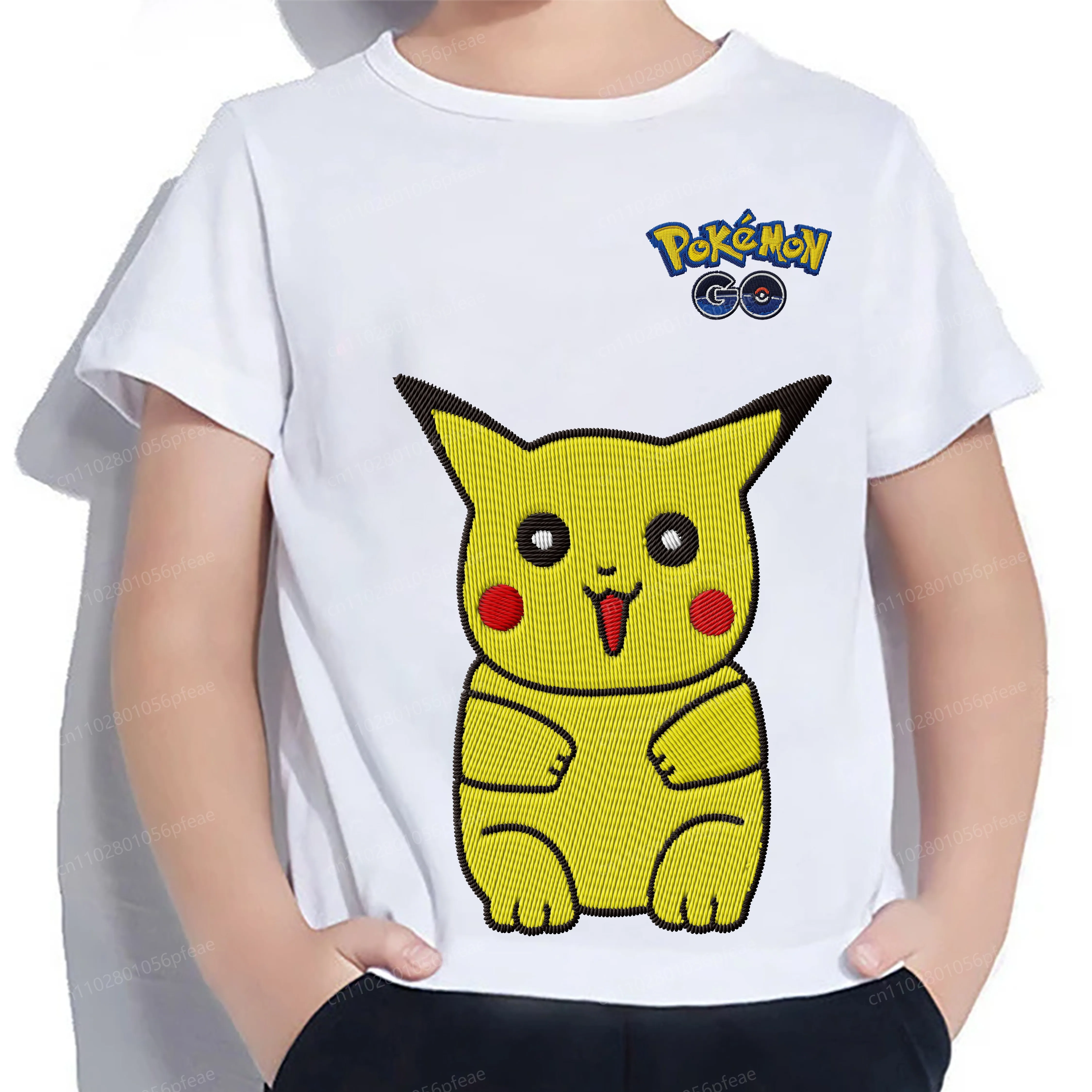 

Embroidery Pikachu T-shirt for a Boy Pokémon Clothes Children Clothing T-shirts Boys Texture 2025 Kids Has Tactile Sensation Top