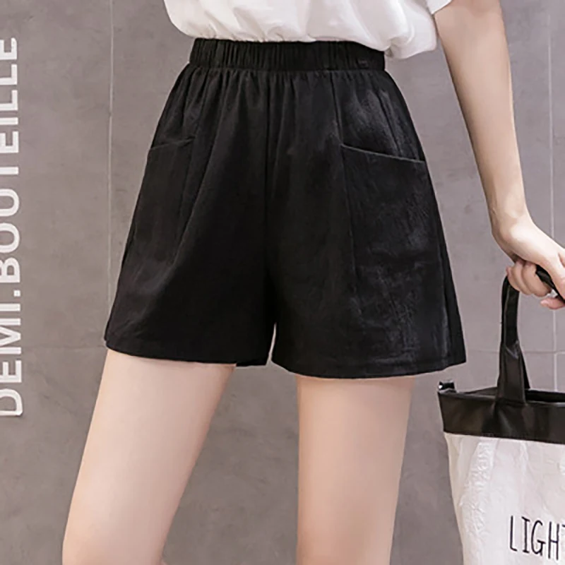 

Women Cotton shorts Summer Casual Solid Cotton Linen shorts high waist loose shorts for girls Soft Cool female shorts