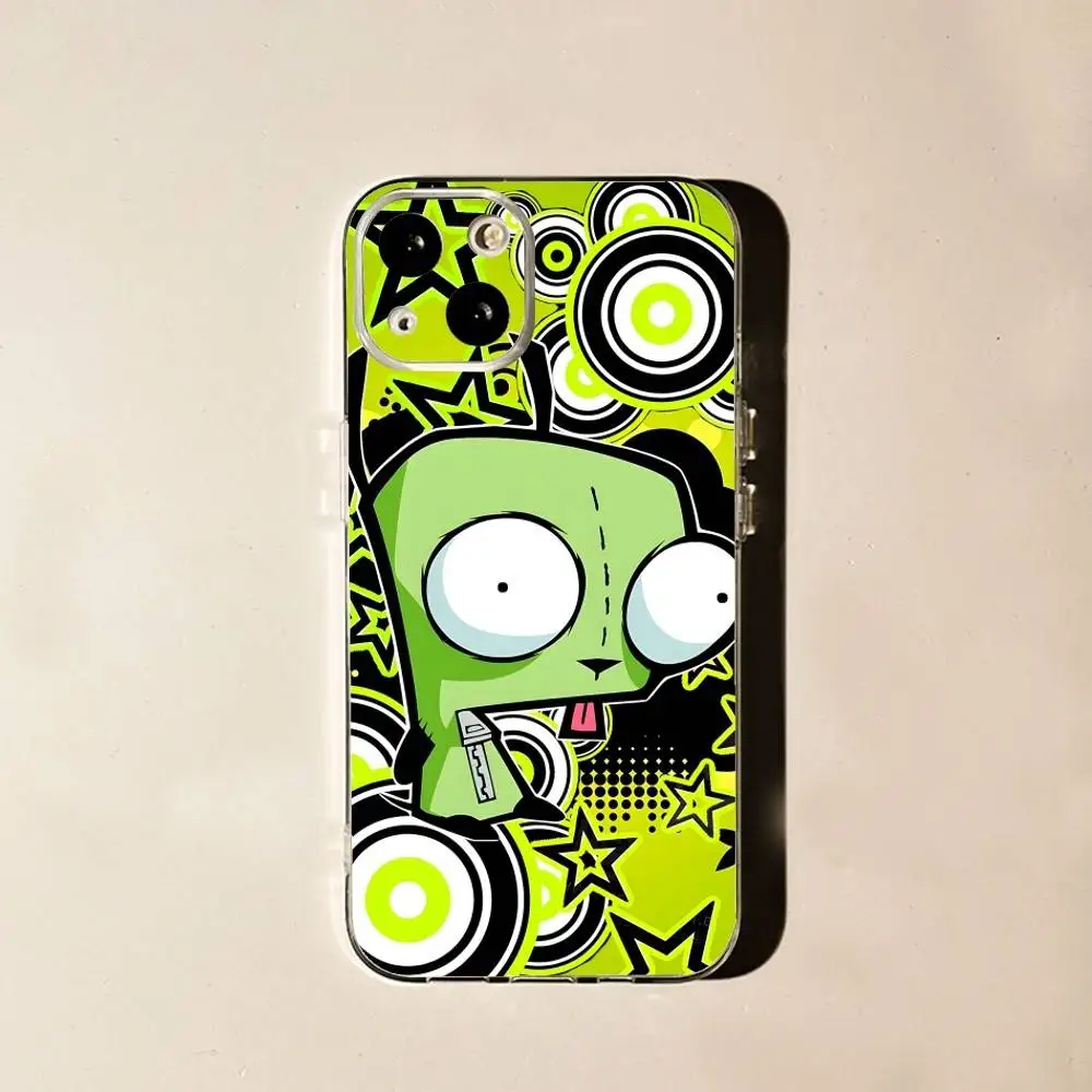 I-Invader-S Z-Zim Alien لهاتف iPhone 17,16,15,14,13,12,11 Pro,Max,Plus,X,XS,XR,SE4,E غلاف حماية ناعم شفاف صغير