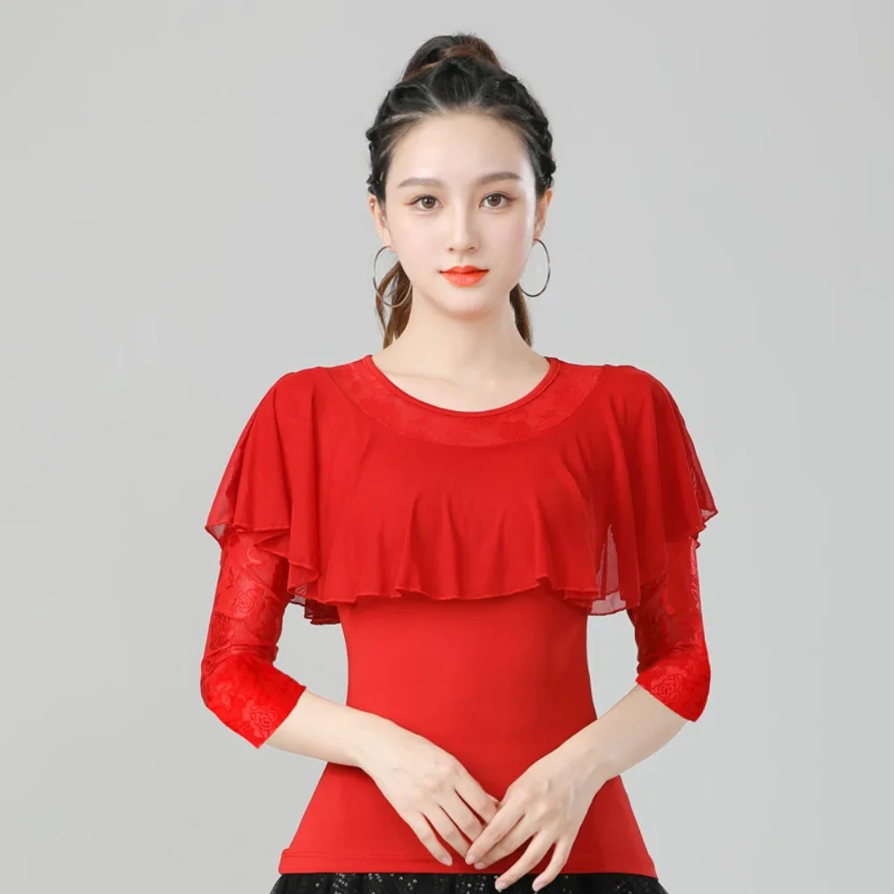 قميص رقص مربع للسيدات البالغات 3/4 كم مادة مرنة عالية أداء ممارسة الرقص اللاتيني سيناريوهات متعددة #5