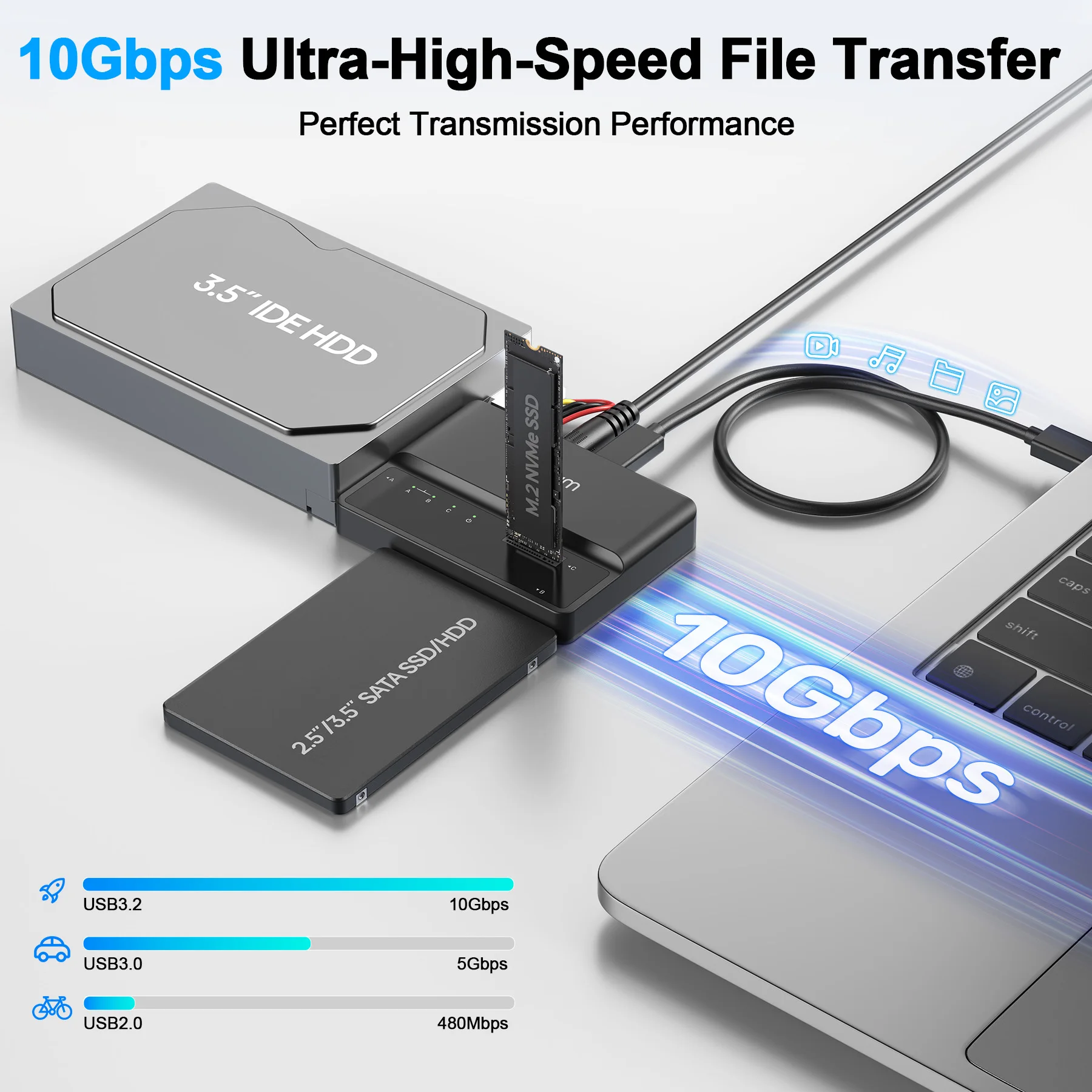 

USB-C 10 Гбит/с 3-в-1 SSD HDD-адаптер M.2 NVMe SATA IDE Drive Dock UASP TRIM Поддержка установки без инструментов для Windows Mac Linux