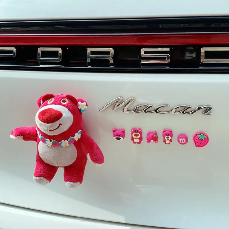 Vehicle Mounted Ornaments Accessories Cartoon Strawberry Bear Kawaii Trunk Plush Doll Pendant Motorcycle Tail Decoration Gift