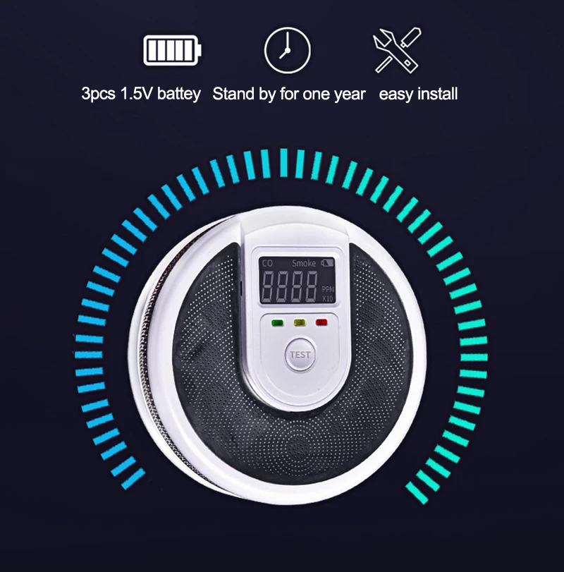 Composite Independent Type CO Smoke Alarm Fire Protection Smoke Detector 2 in 1 Carbon Monoxide Sensor for Home Hotel School