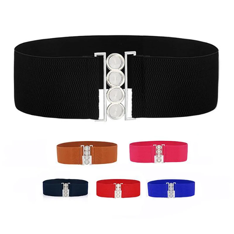 Four Ring Steel Ball Waistband Woman Plain Metal Wide Buckle Belt Comfortable Easy To Buckle Fitting Elastic Waist Chain