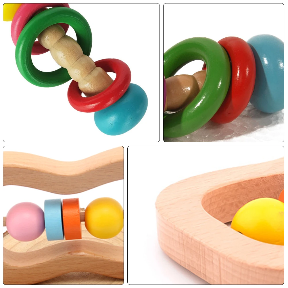 2PCS Wooden H Rattles Babies Smooth Natural Multi Kids Toy Indoor Educational Plaything Baby Sense gans