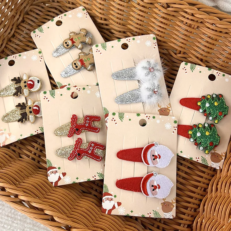2023 Christmas New Trend Santa Claus Snowflake Elk BB Clip 2PCS Family Party Creative Hair Clip Set Girl Cute Hair Accessories