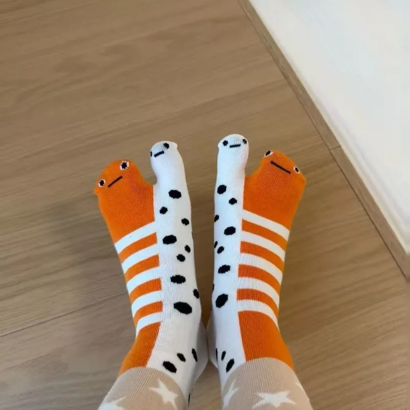Neue 2-Paar niedliche, aalförmige, getrennte Zehensocken für Mädchen, lustige, tägliche Heimgebrauch, dünne Baumwoll-Mid-Tube-Paarsocken