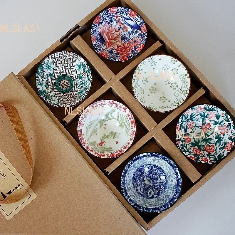 6 SZTUK Chiński Zestaw Herbaciany do Domu, Porcelanowy Zestaw Herbaciany w Kolorze Niebiesko-Białym, Filiżanki do Herbaty Puer, Czarna Herbata, Tieguanyin, Ceramiczne Filiżanki z Kolorowaniem Podszkliwnym
