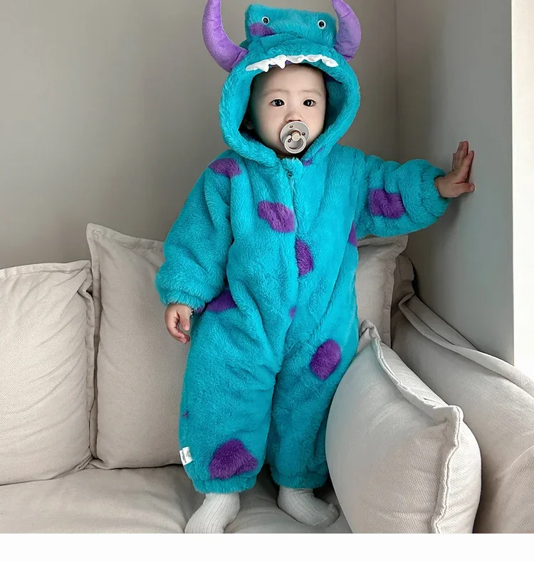 Tuta per bebè spessa peluche pagliaccetti in cotone caldo autunno e inverno vestiti per bambini Cute Little Monsters capispalla pagliaccetti con