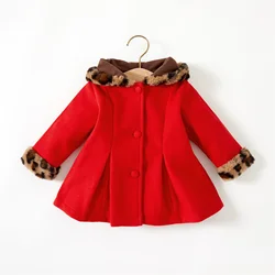 PatPat Baby Red Long-sleeve Button Down Leopard Hooded Wool Blend Coat Soft and Comfortable Perfect for Outings and Daily Wear